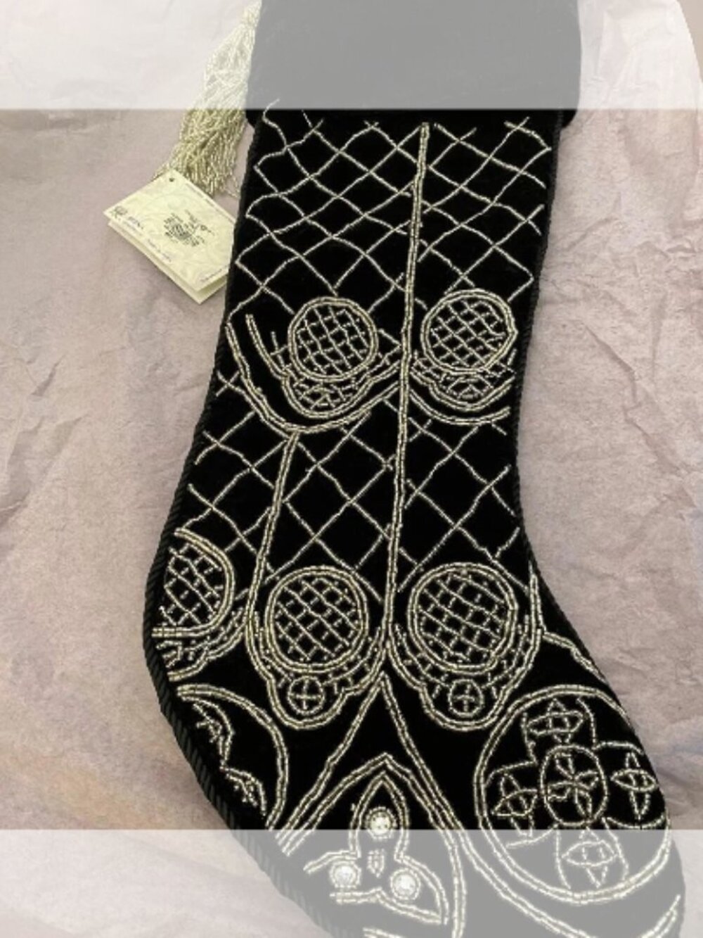 SUDHA PENNATHUR Black & Silver Velvet Christmas Stocking ($100)